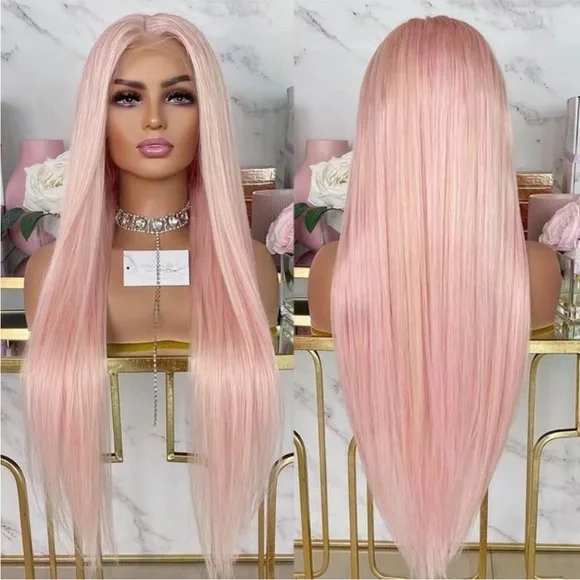 22” Pink STRAIGHT Lace Front Wig NEW Pastel Pink Lace Front Wig | WigIsFashion main image 3